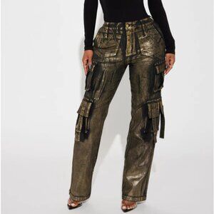 Luxury Metallic Foil Cargo Pant - Gold/combo - Medium - New with tags